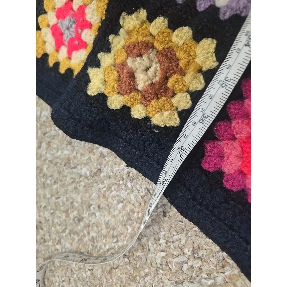 Vtg Handmade Multicolor Crochet Granny Square Home Decor Afghan Blanket 59
